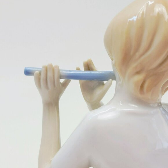Vintage Lladro STYLE Porcelain Figurine Student Playing Flute With Bird & Tree, - Picture 8 of 10